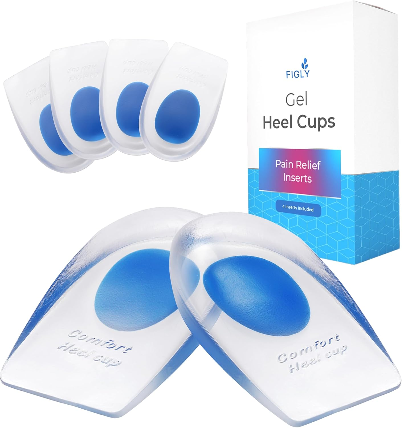 4 Pcs Silicone Gel Heel Cups for Heel Pain Shoe Inserts Plantar Fasciitis Pads