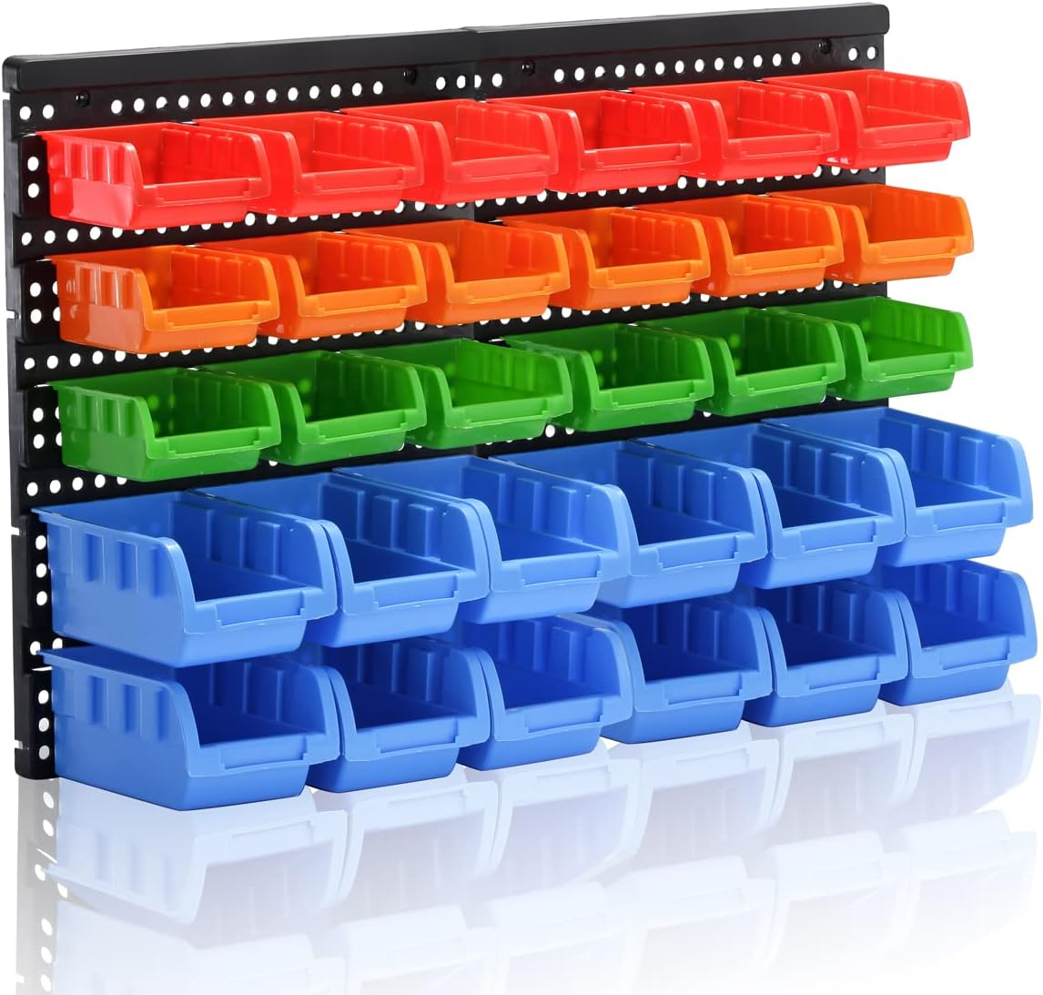 Wall Mounted Storage Bins Parts Rack 4 Colors Garage Plastic Shop Tool Organizer, ABS Plastic Garage Rack, Screw Storage 30 Bins