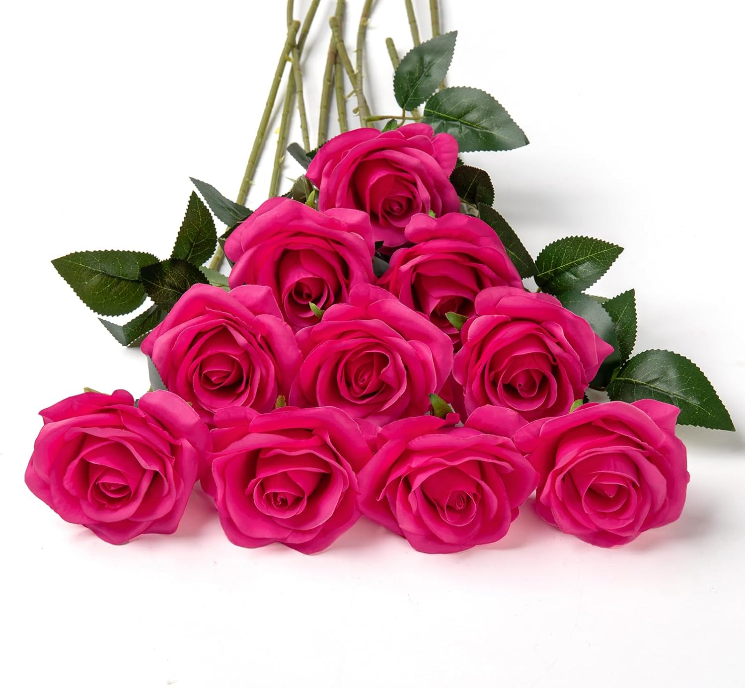 10Pcs Silk Roses Artificial Flowers Fake Rose for Arrangement Wedding Party Home Decoration (Fuchsia)