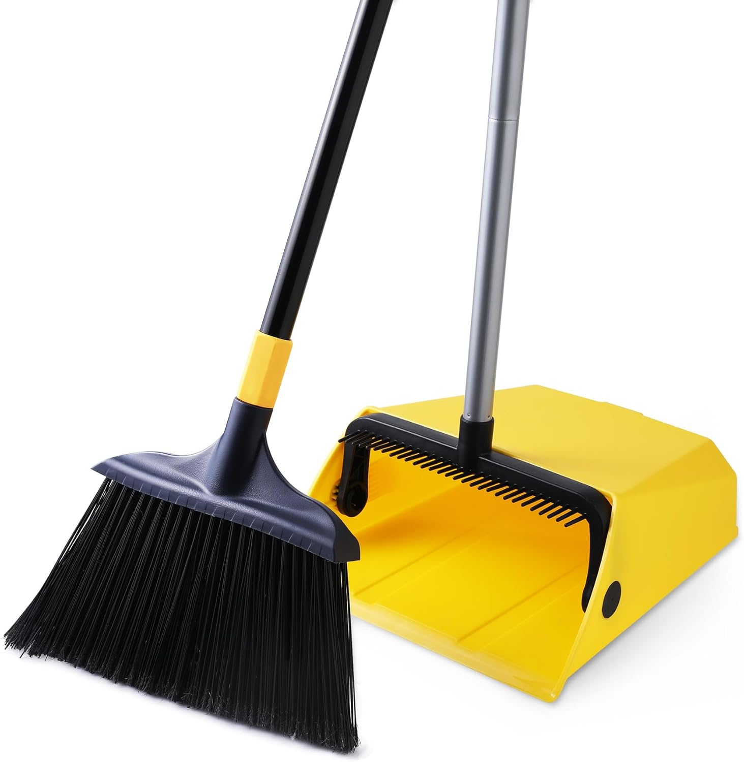 Commercial Broom and Dustpan Set with Comb Commercial Outdoor Indoor for Courtyard Garage Lobby Mall Market Floor Home Kitchen Room Office Pet Hair Rubbish