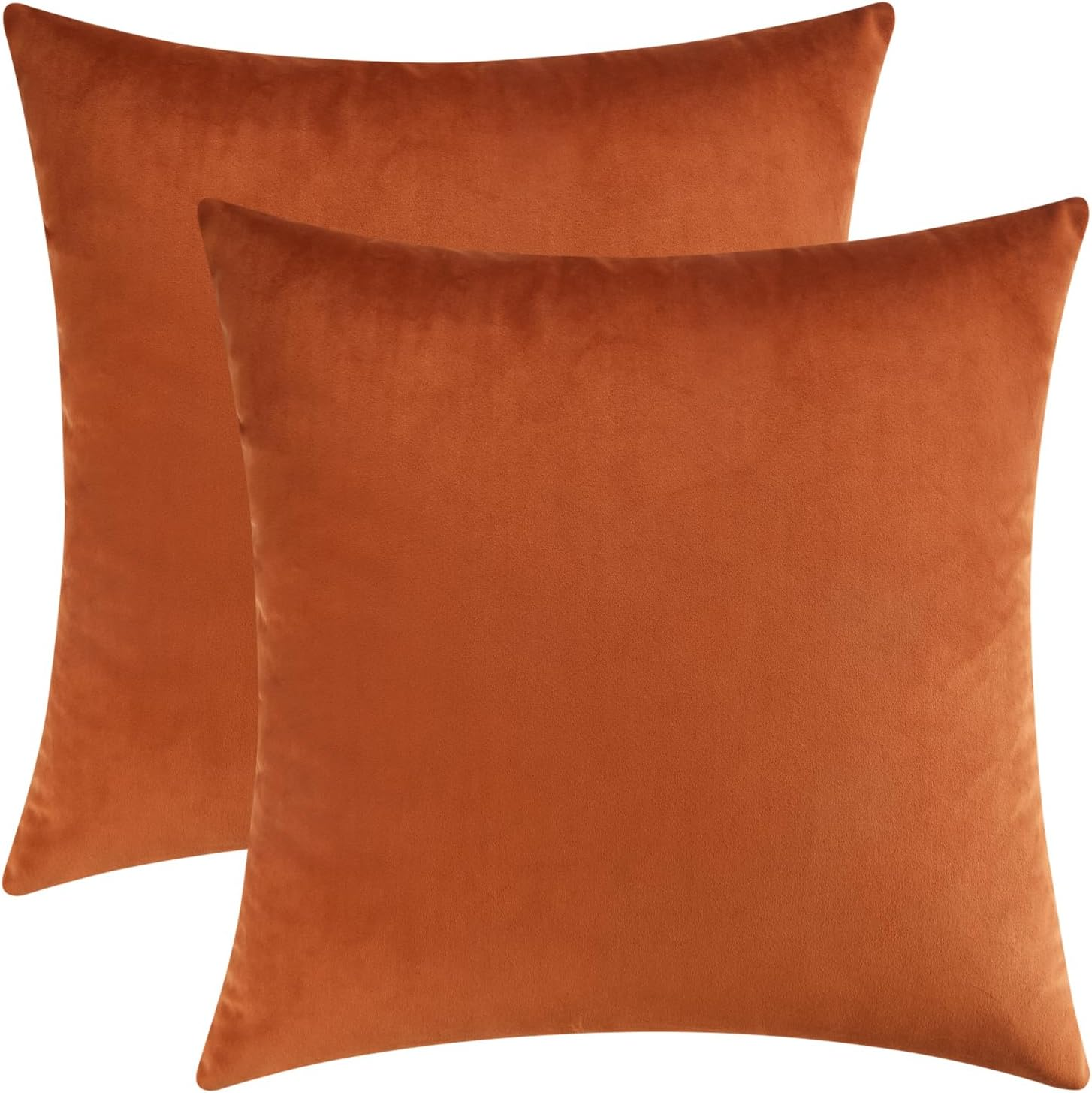Decorative Throw Pillow Covers, Velvet Cushion Covers, Solid Throw Pillow Cases for Couch and Bed Pillows, Burnt Orange, 20 X 20 Inches, Set of 2
