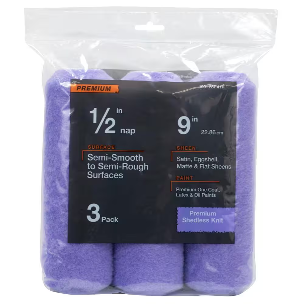 Premium 9 In. X 1/2 In. High-Capacity Purple Knit Paint Roller Cover (3-Pack)