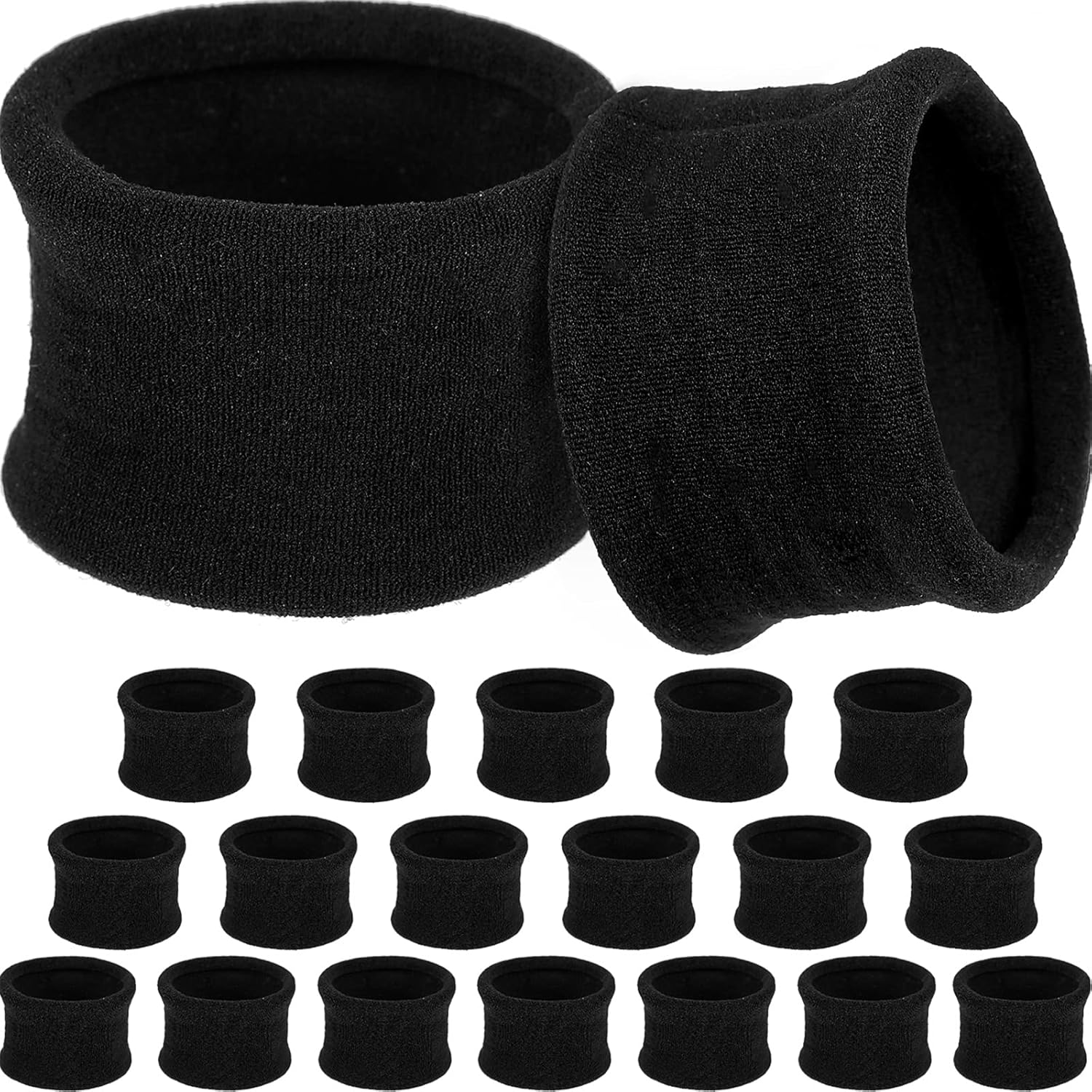 20 Pieces Large Cotton Stretch Hair Ties Bands Rope Ponytail Holders Headband for Thick Heavy or Curly Hair, 6.5 Cm in Diameter (Black)