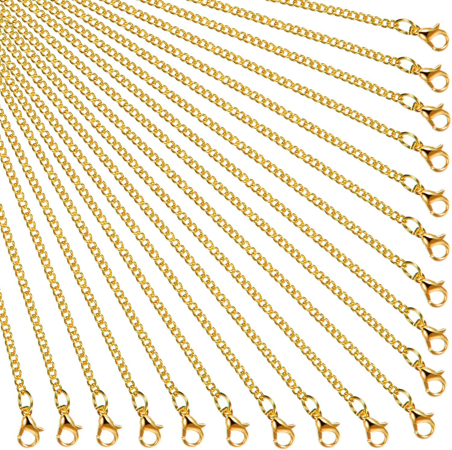 24 Pack Necklace Chains Bulk Gold Plated Chain for Jewelry Making with Lobster Clasps for Woman DIY Necklace Link Jewelry Making Supplies(16 Inch)