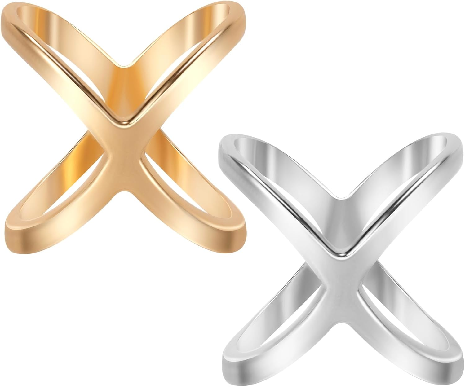 2Pcs X Shape Silk Scarf Ring, Alloy Silk Scarves Ring Shawl Clip, Minimalist Geometric Scarf Slide Buckle Brooches Clothing Accessories for Women- Gold & Silver
