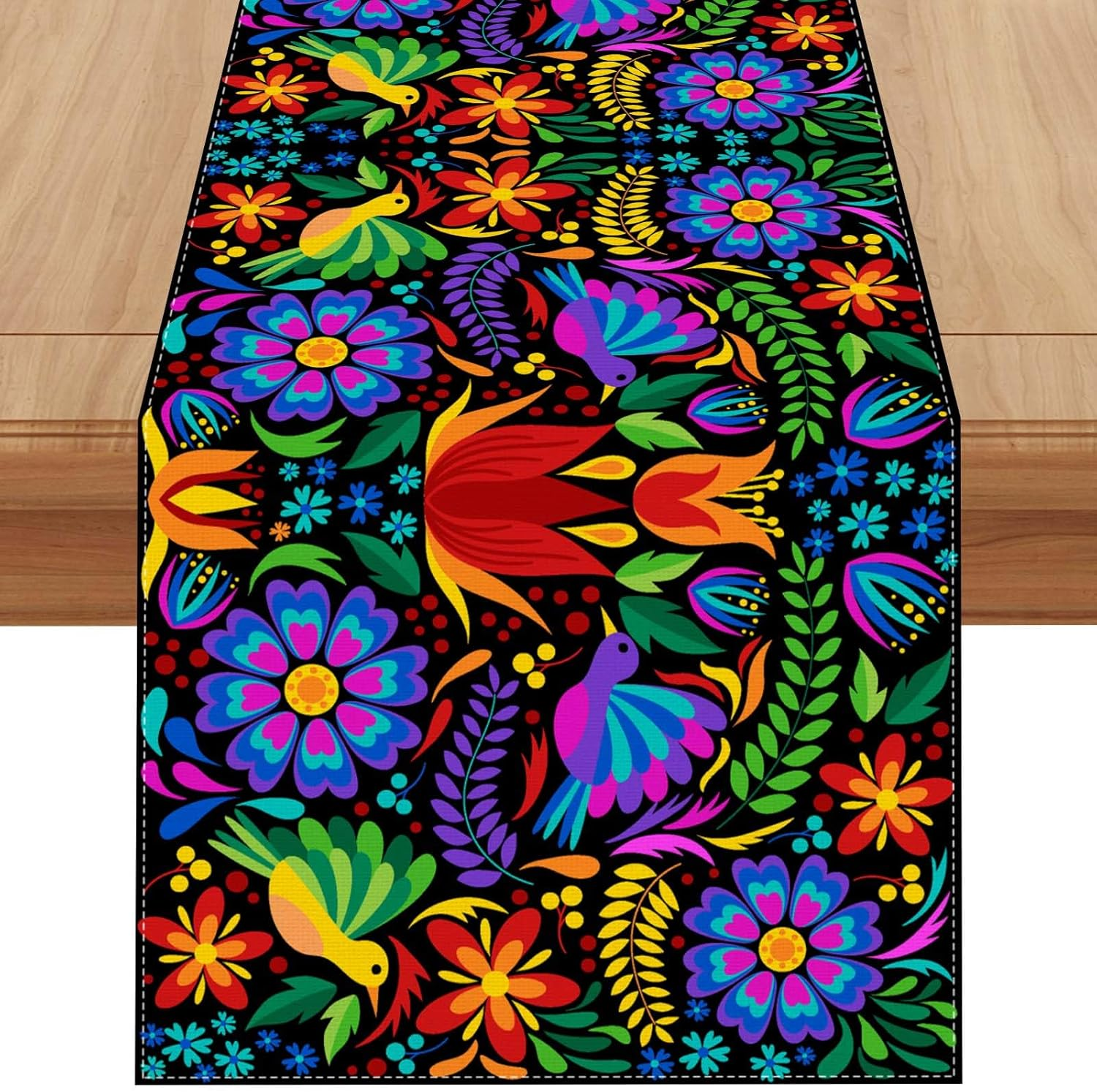 Linen Mexican Fiesta Table Runner 72 Inches Long Mexican Fiesta Themed Party Cinco De Mayo Home Kitchen Dining Room Table Decoration (Purple)