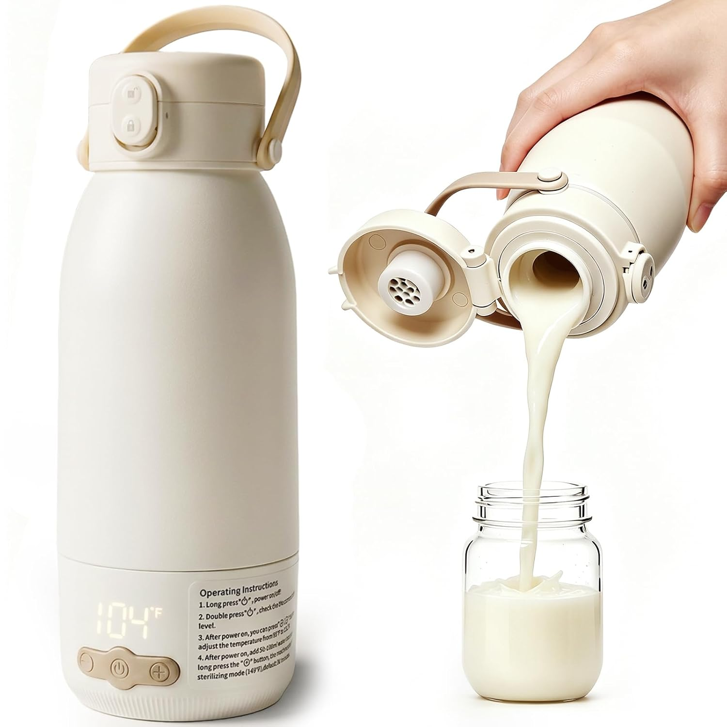 Portable Bottle Warmer for Travel, Fast Heating Milk Warmer on the Go,Temp Control 95°F -131°F,17 OZ Water Warmer for Breast Milk,Long-Lasting Keep Warm Function