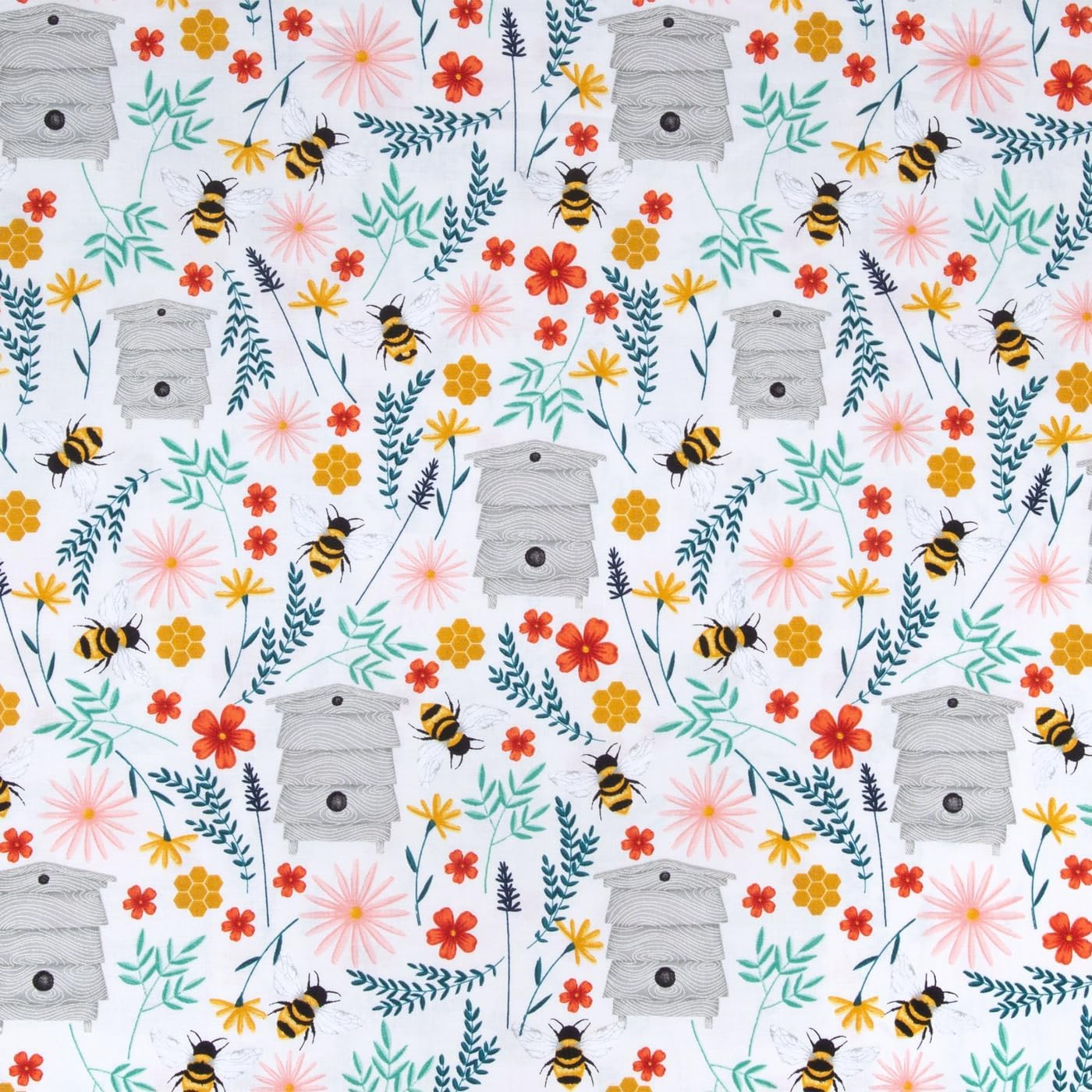Bee Happy Cotton Calico Fabric (1 Yard) - Printed Sewing Lightweight Precut Fabric for Sewing Clothes, Homeware, & Other Accessories