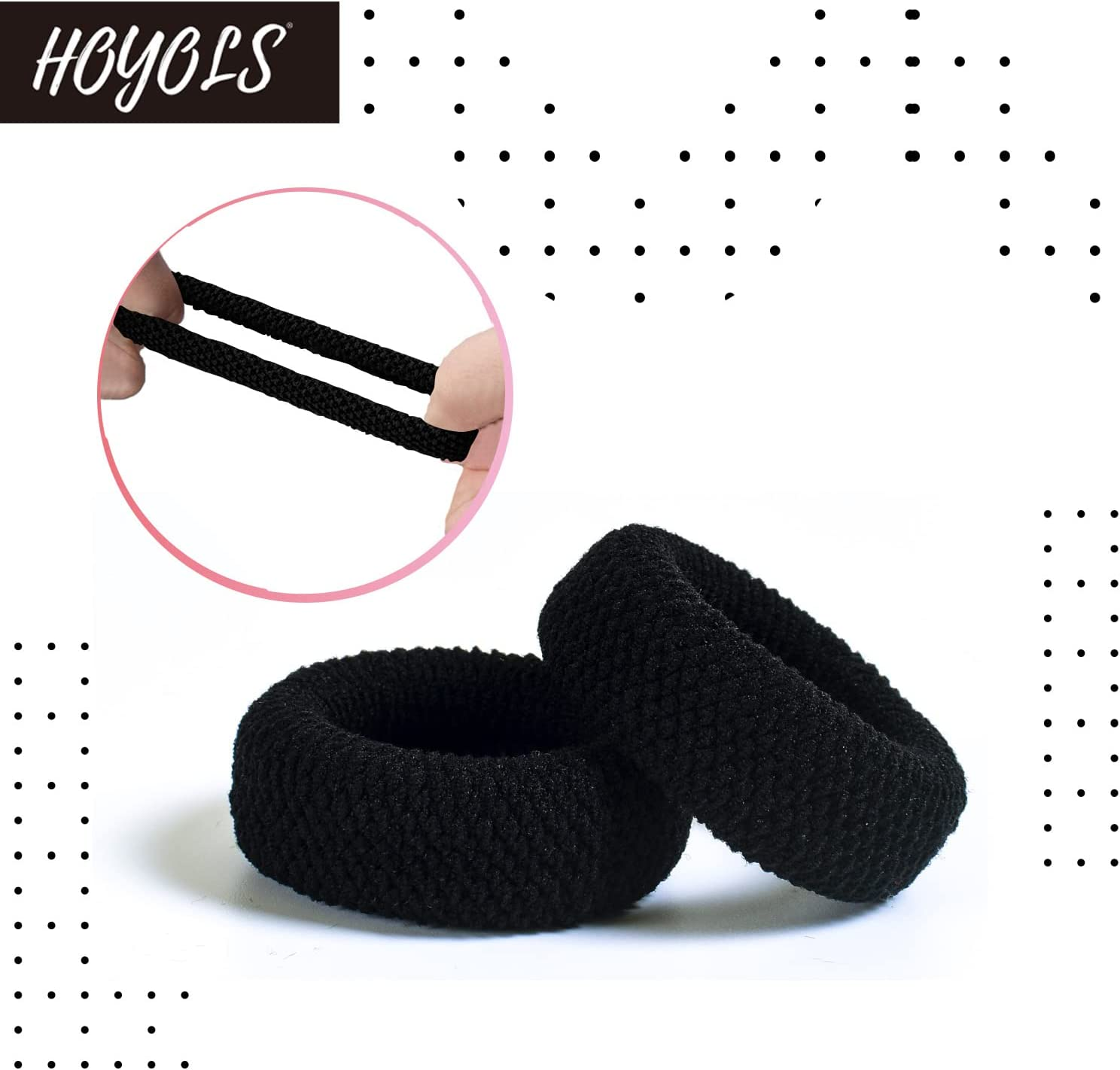 Large Thick Hair Ties, Black Ponytail Holder Seamless Hair Bands Cotton Stret... - Picture 5 of 13