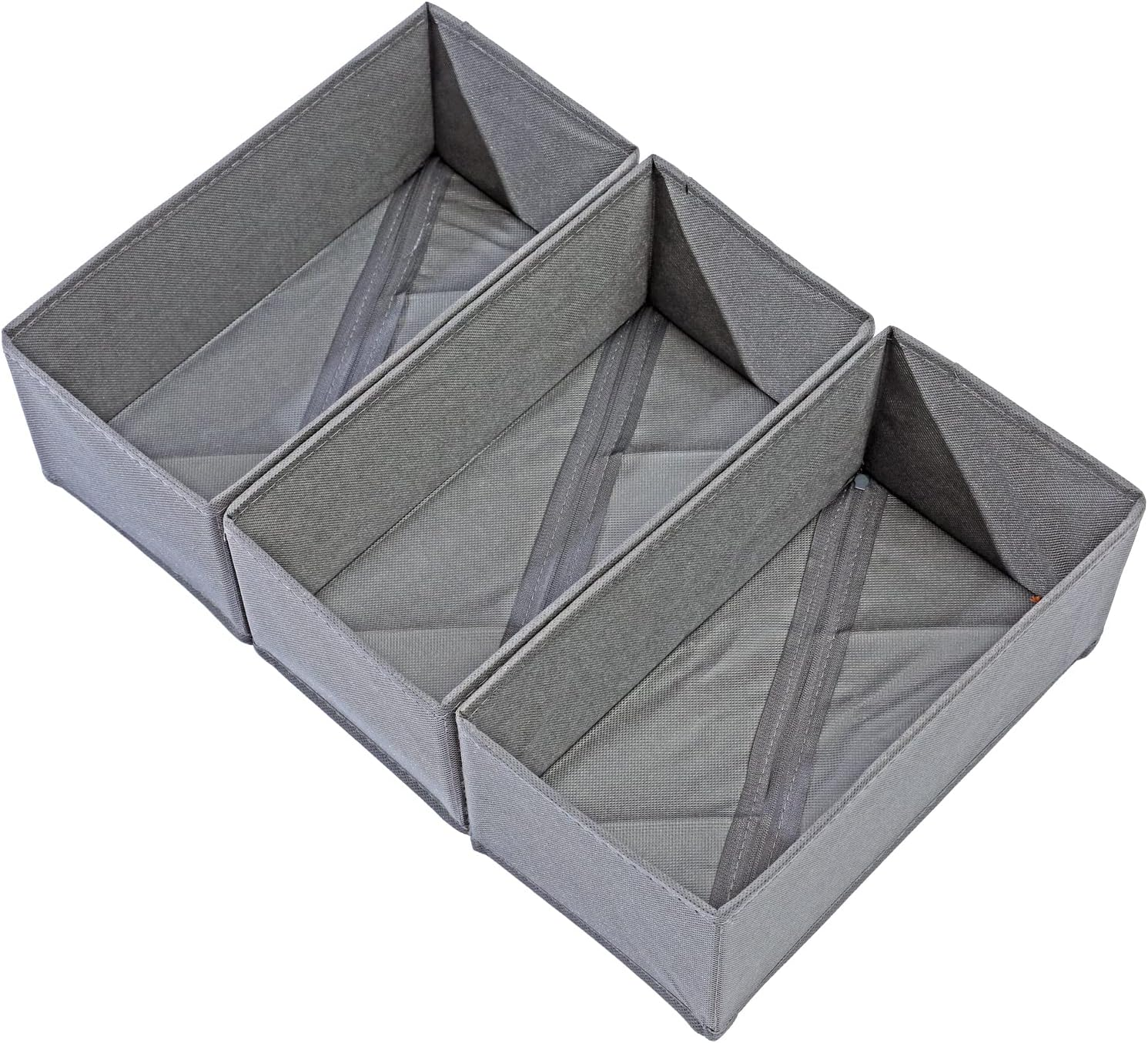 Socks Drawer Organizer Set of 3 Pack Gray, Underwear Dividers, Closet Cabinet Dresser Storage Boxes for Panties Stockings Leggings