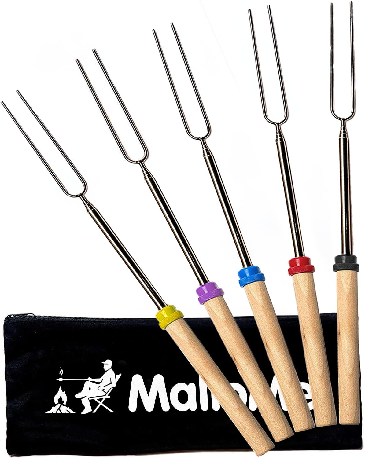 Marshmallow Roasting Sticks - Smores Skewers for Fire Pit Kit - Hot Dog Camping Accessories Campfire Marshmellow 32 Inch Long Fork - 5 Pack