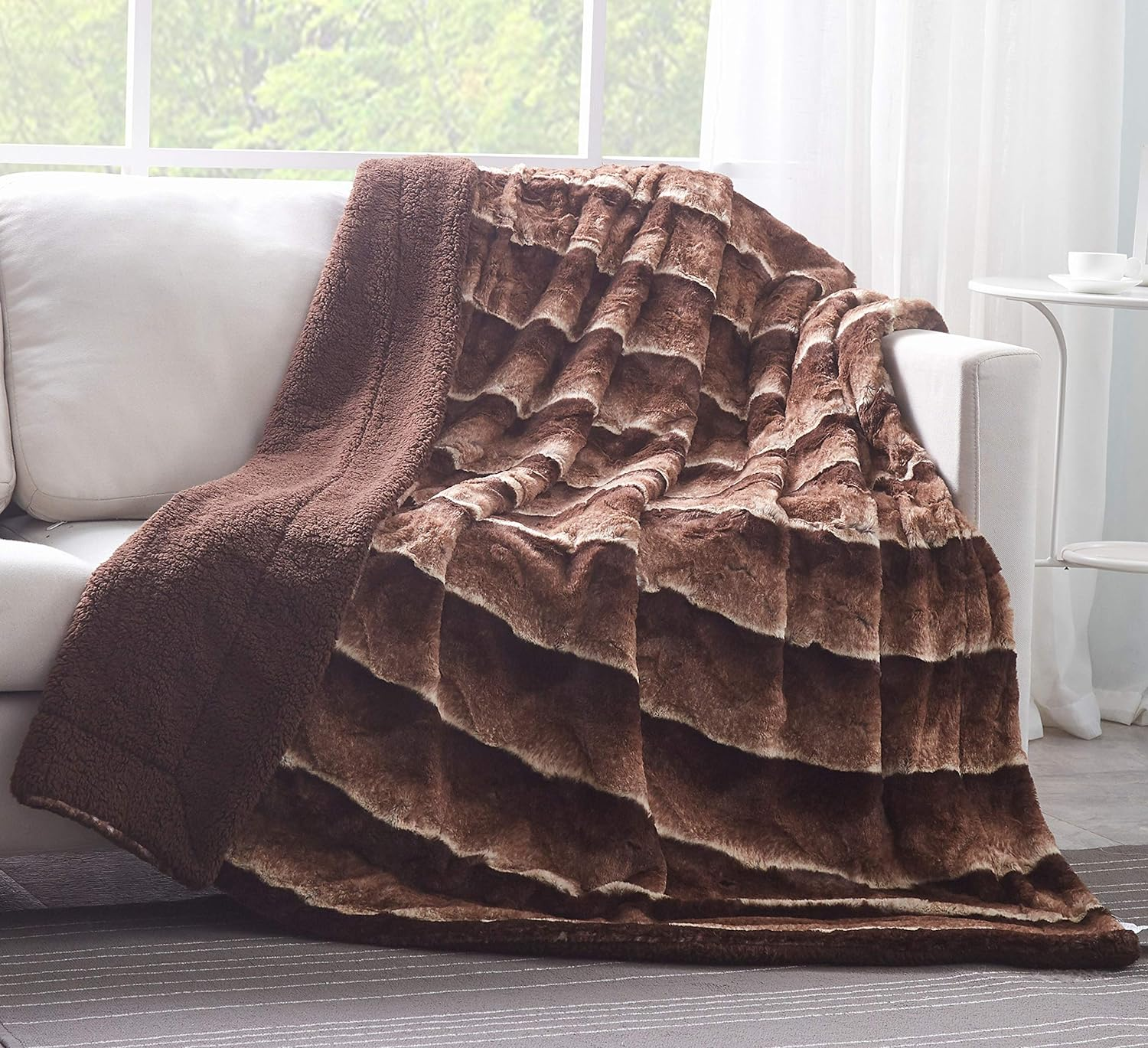 Tache Faux Fur Throw Blanket Brown 50 X 60 Inch Elegant Super Soft Warm Dark Golden Brown Faux Fur Throw Blanket for Lap Decorative Throw for Couch and Sofa