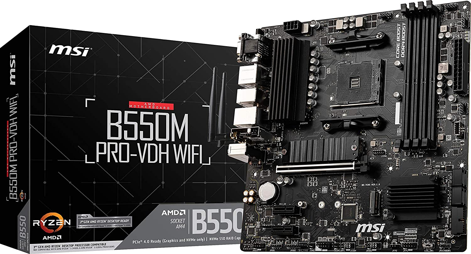B550M PRO-VDH Wifi Proseries Motherboard (AMD Ryzen 5000, AM4, DDR4, Pcie 4.0, SATA 6Gb/S, M.2, USB 3.2 Gen 1, Wi-Fi, Bluetooth, D-SUB/HDMI/DP, Micro-Atx)