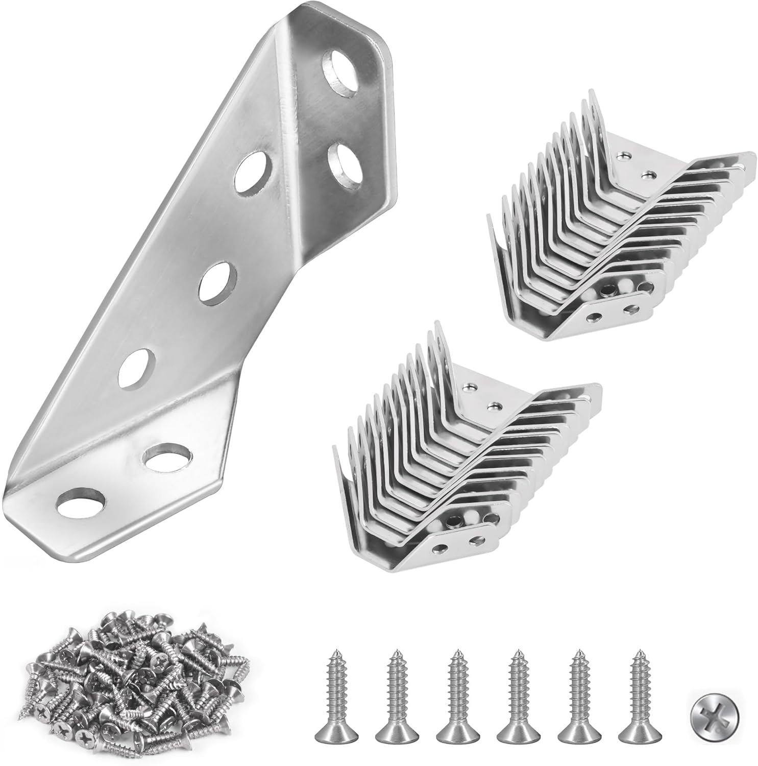 12-Pack Universal Stainless Steel Furniture Corner Connectors with Screws - Heavy Duty Triangular Support Brackets for Wood Furniture, Drawers, Cabinets, Tables, and Chairs