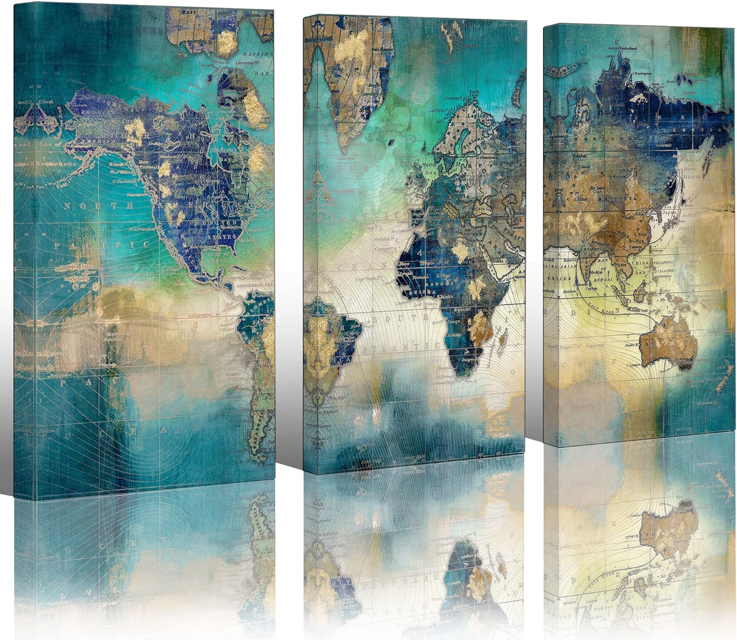 Stunning  World Map Canvas Wall Art - 3 Piece Set for Living Room, Bedroom, and Office - 16