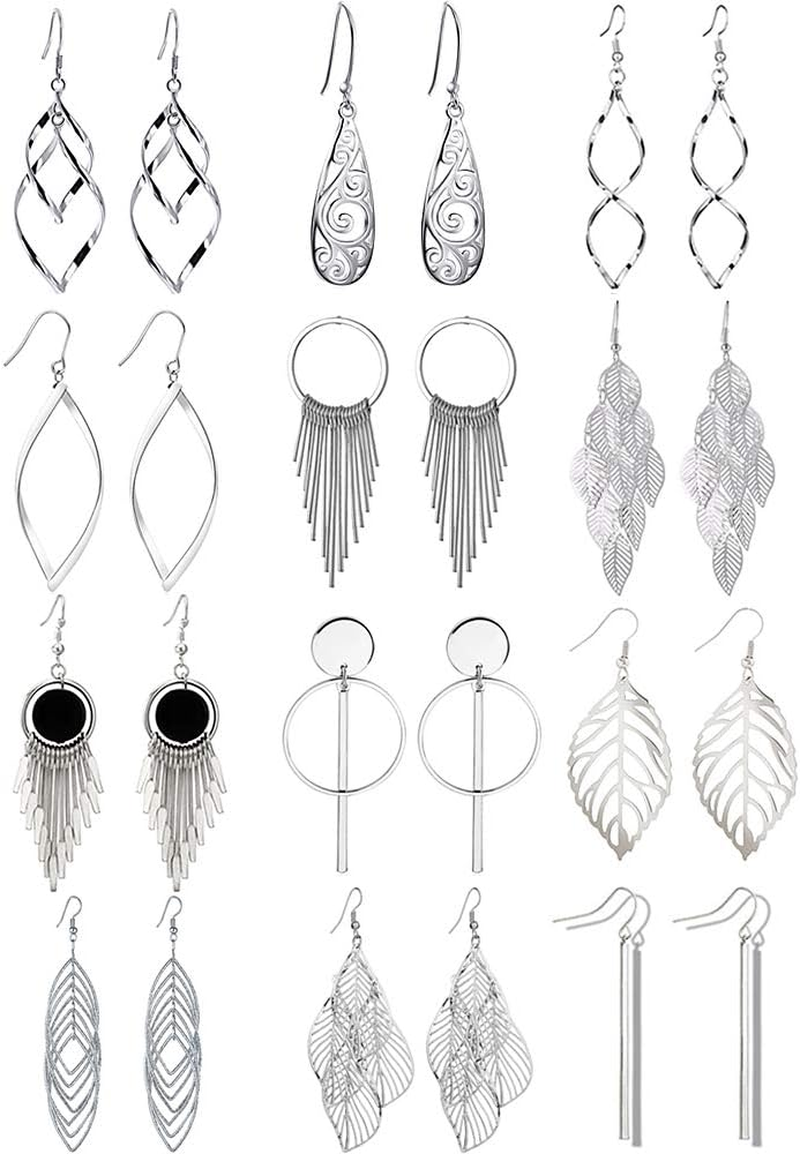 12 Pairs Drop Dangle Earrings Boho Fashion Jewelry Vintage Statement Boho Bohemian Earrings Set for Women
