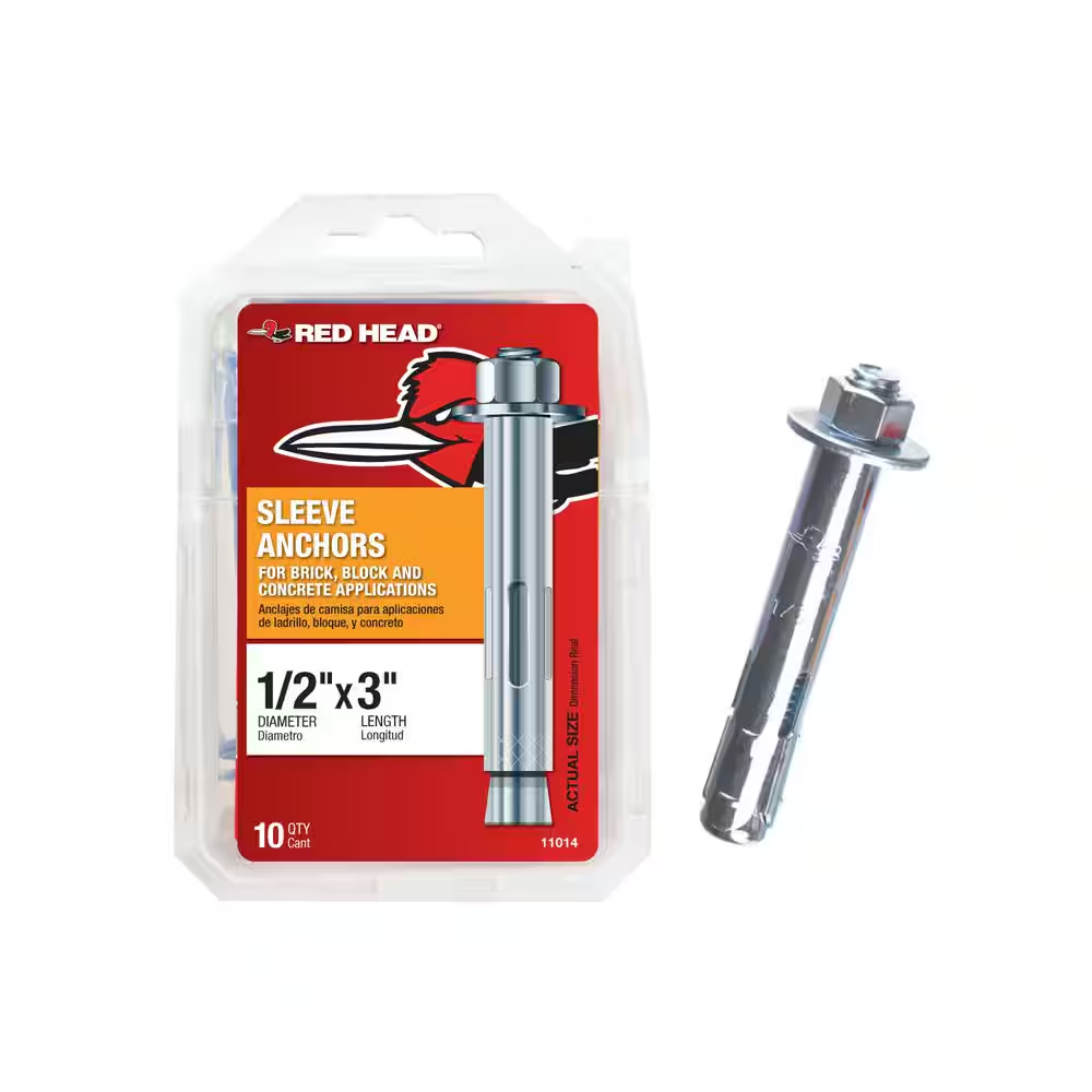 1/2 In. X 3 In. Zinc-Plated Steel Hex-Nut-Head Indoor Sleeve Anchors (10-Pack)