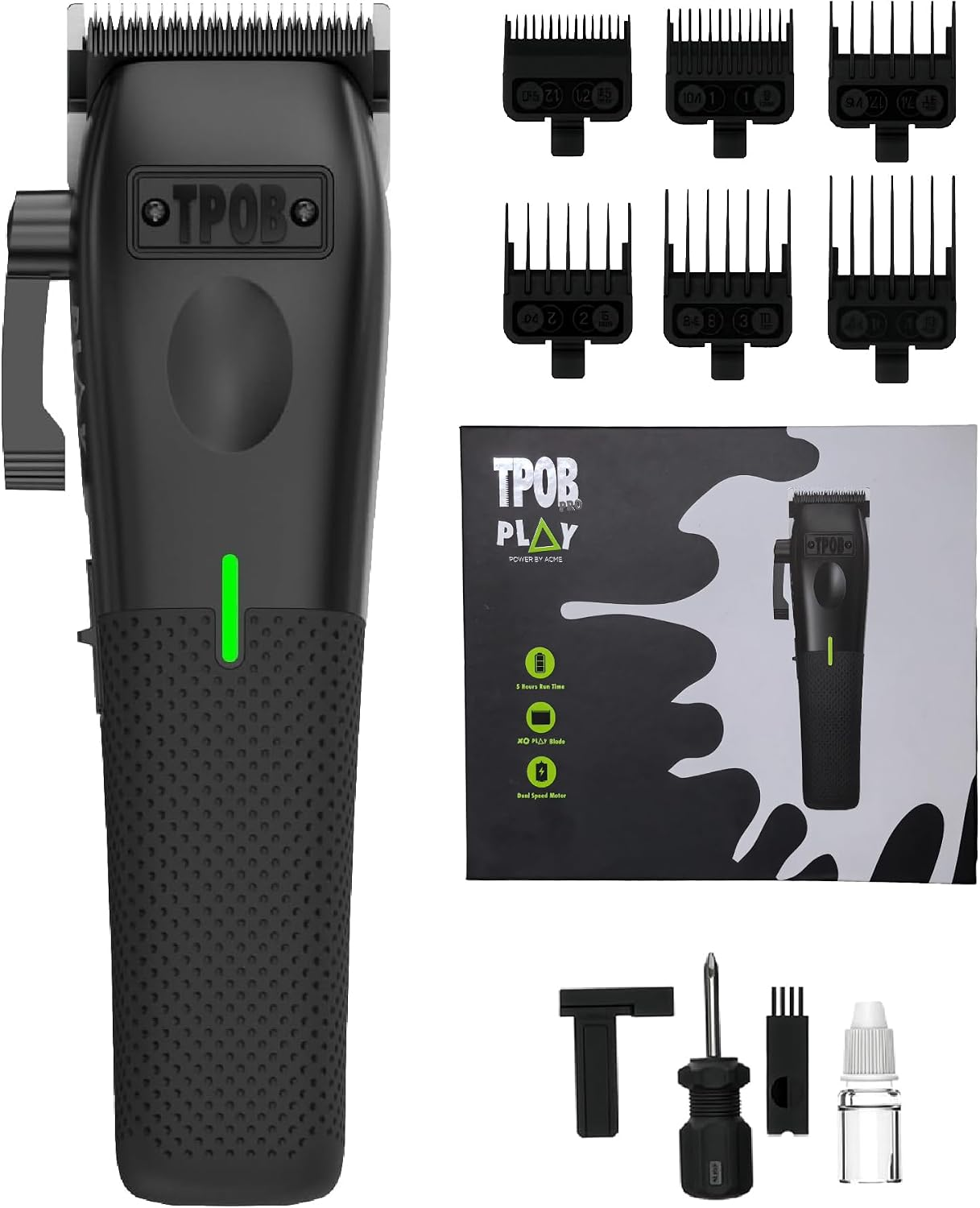 Play Barber Hair Clippers for Men 7500 RPM with Rubber Grips (Blackout)