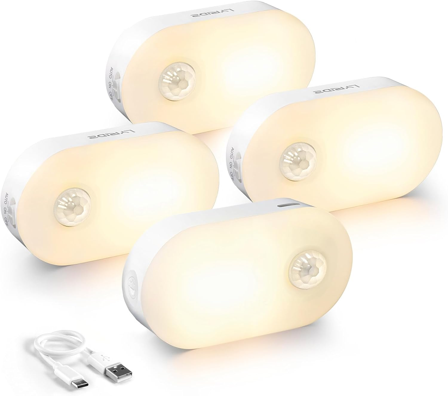Rechargeable Battery Night Light with Motion Sensor, Stick on Anywhere, 1-20LM Dimmable LED Nightlights for the Bedroom, Bathroom, Living Room, Kitchen, Stairs, Hallway, 4-Pack