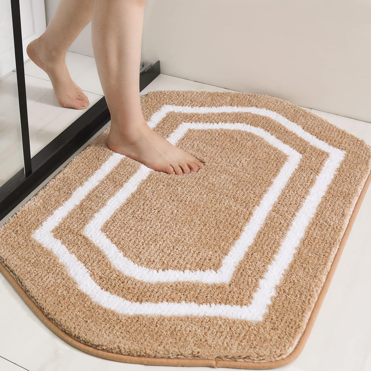 COSY HOMEER Extra Thick Bath Rugs - Anti-Slip Bath Linen Sets Mats Soft Plush 100% Strong Polyester Mat Living Room Bathroom Water Absorbent(Beige,17X27 - Inches)