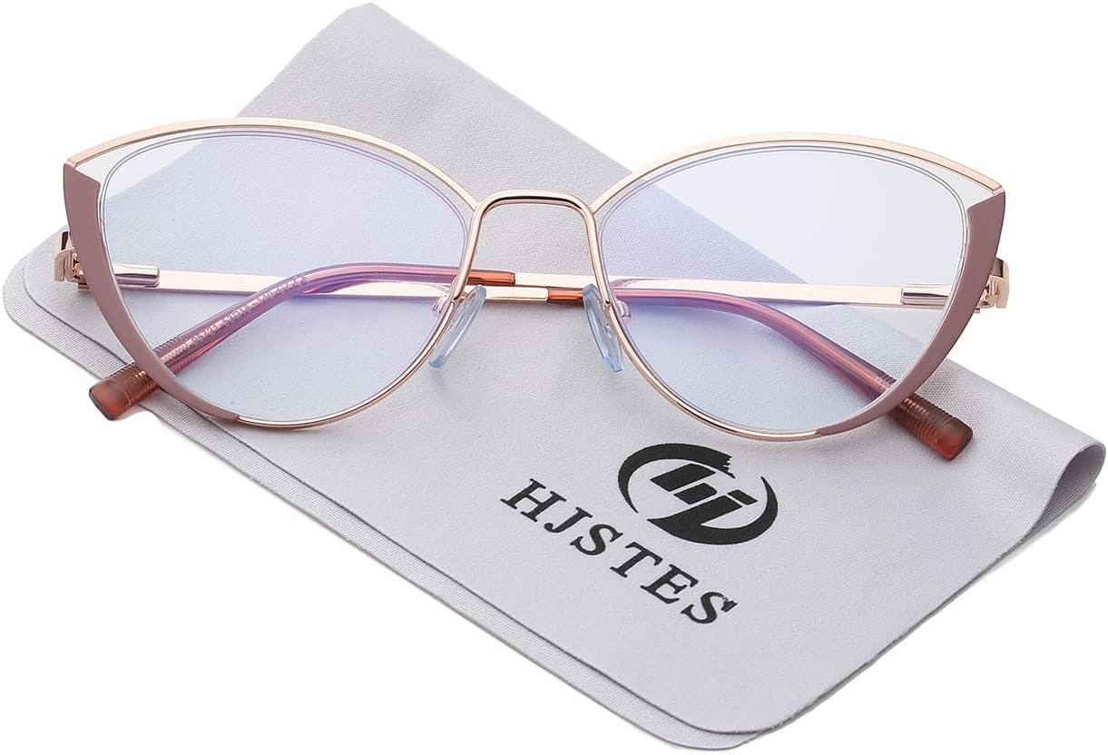 Blue Light Blocking Glasses Women Trendy Cat Eye Metal Frame Computer Reading Eyewear(Rose Gold)