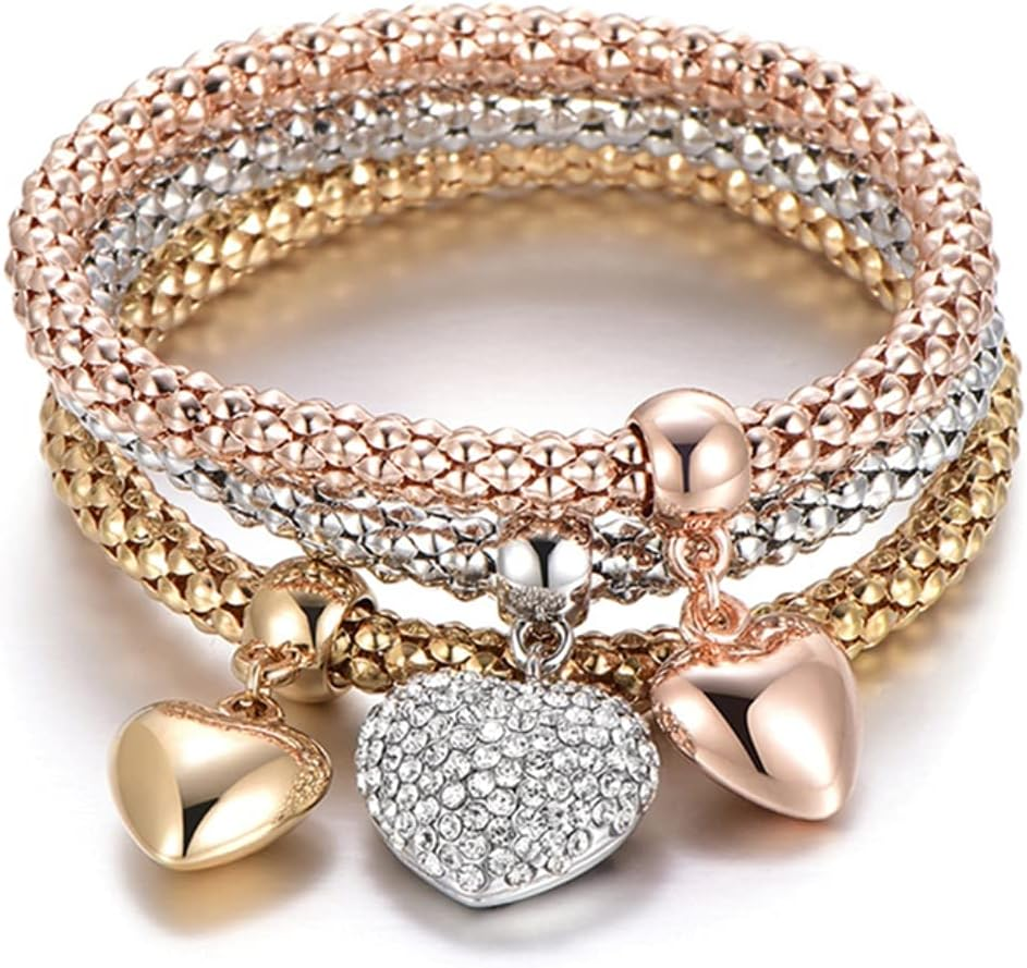 3PCS Crystal Charm Multilayer Bracelets Gold