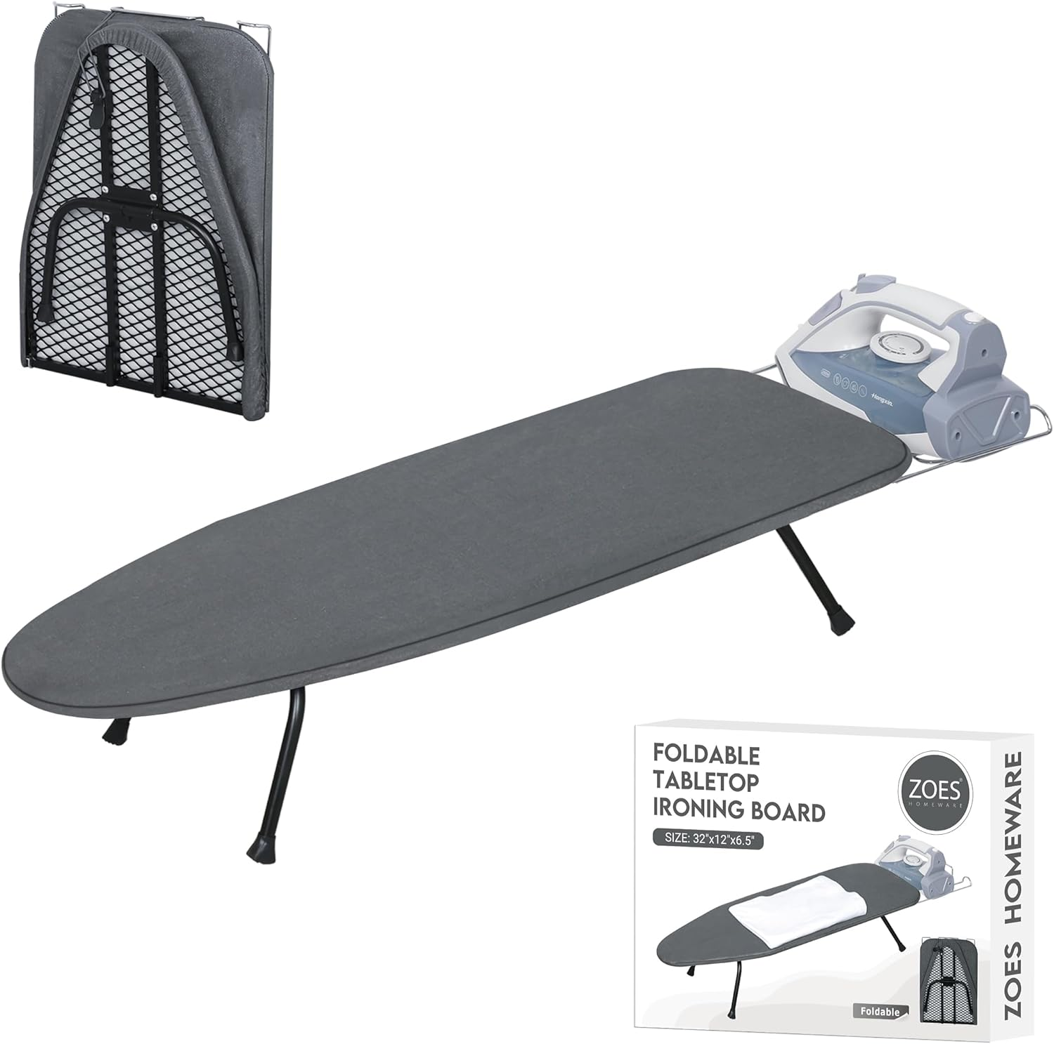 Metal Mesh Panel Tabletop Ironing Board | Foldable Iron Board | Heavy Duty Small Iron Board with Heat Resistant Cover and 100% Cotton 8Mm Thicken Pad | 31.5"X11.8"X6.2"