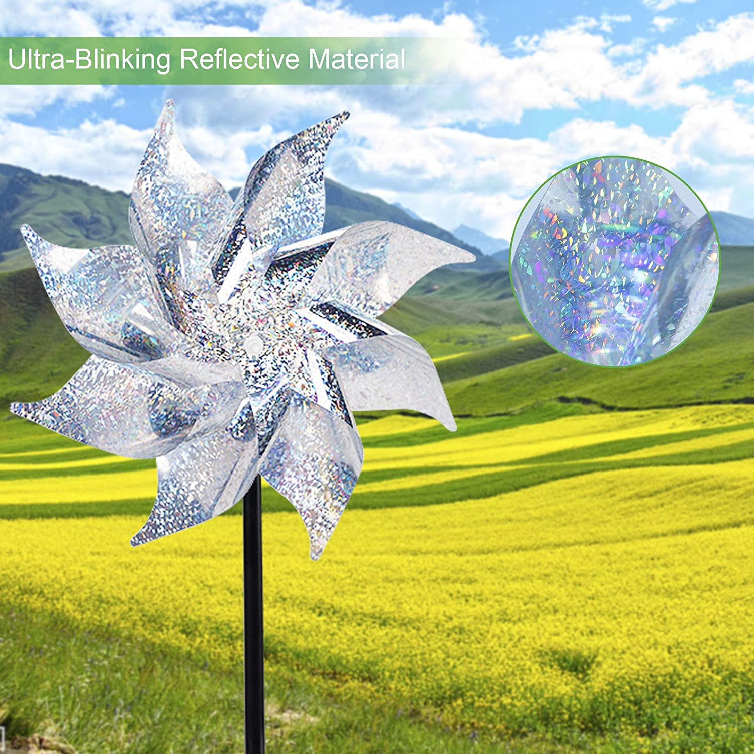 Hausse 10 Pack Reflective Pinwheels with Stakes, Extra Sparkly Pinwheel for G... - Picture 7 of 16