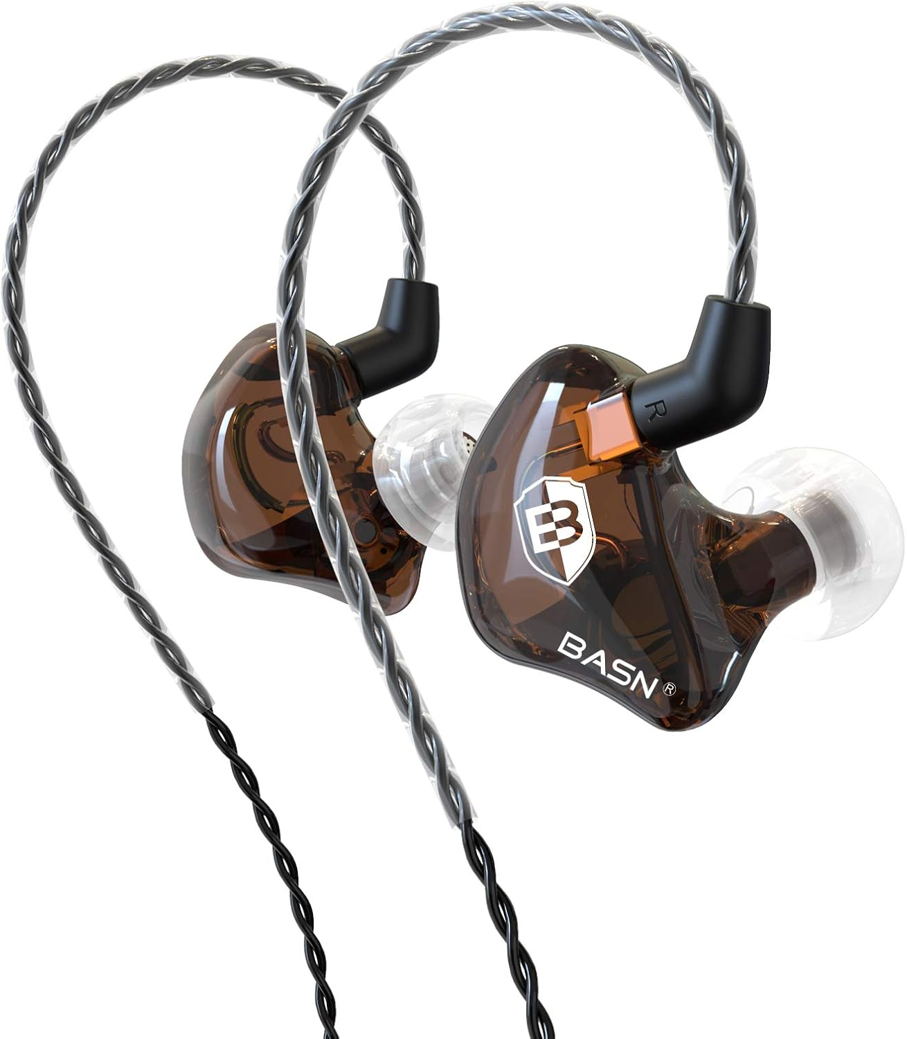 BASN In-Ear Monitor Headphones Dual Dynamic Drivers IEM Earphones Detachable MMCX Cable Musicians Earbuds Headphones (BC100 Brown, with No Mic)