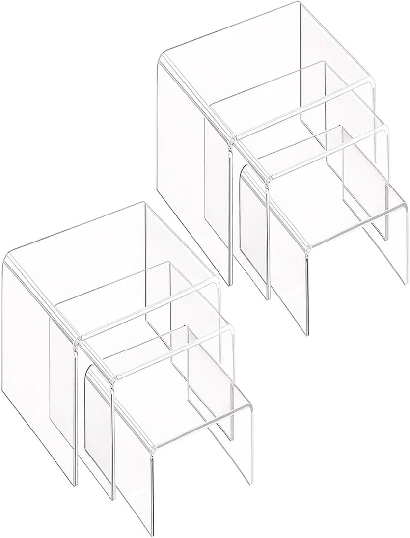 6-Pack Clear Acrylic Display Risers, Showcase Shelf for Figures, Cupcakes and Jewelry Display Stands, 3 Large Size - 3'' X 4'' X 5''