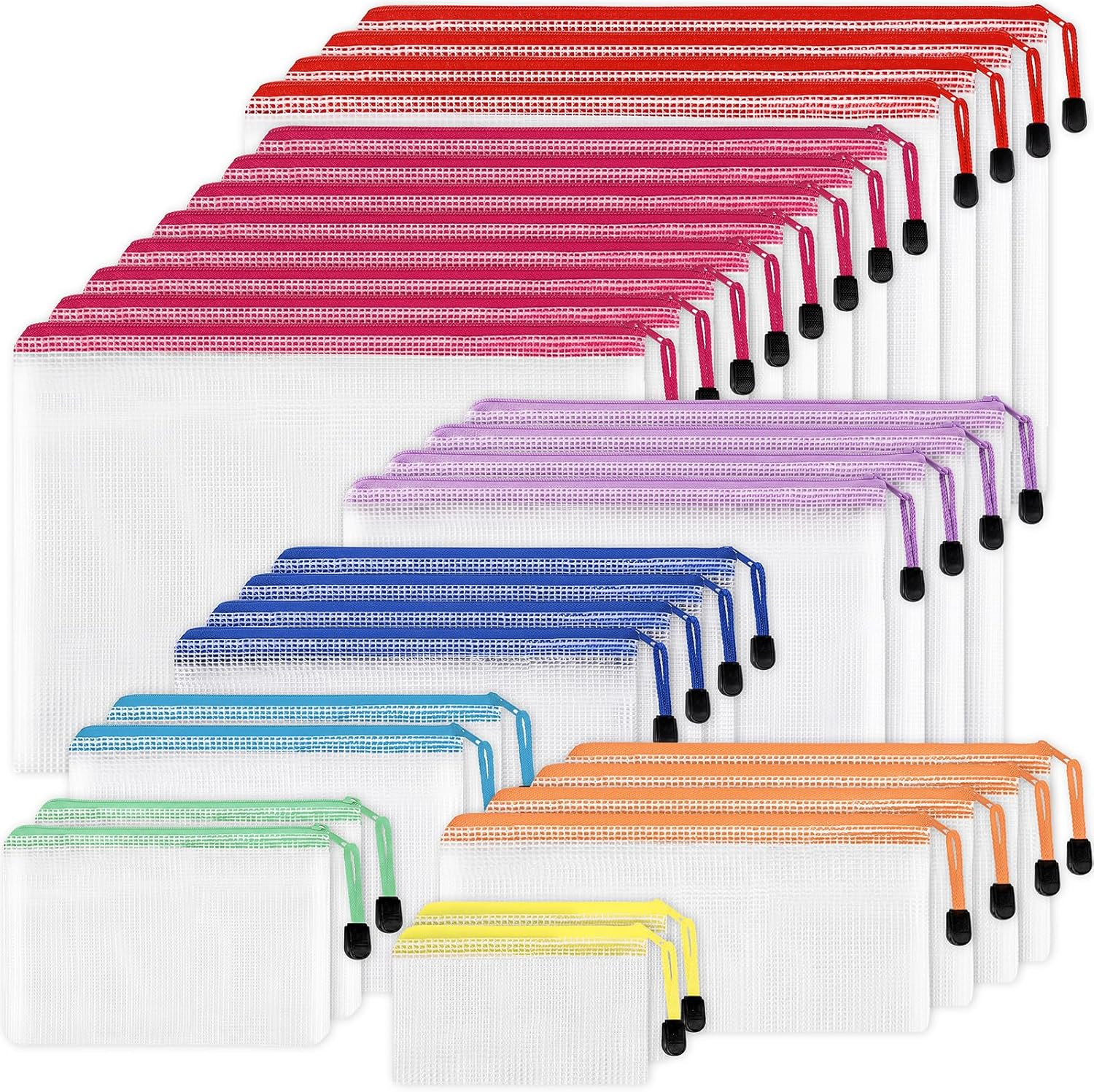 30Pcs Mesh Zipper Pouch Bags, 8 Sizes Plastic Bags, 8 Colors Zipper Pouches