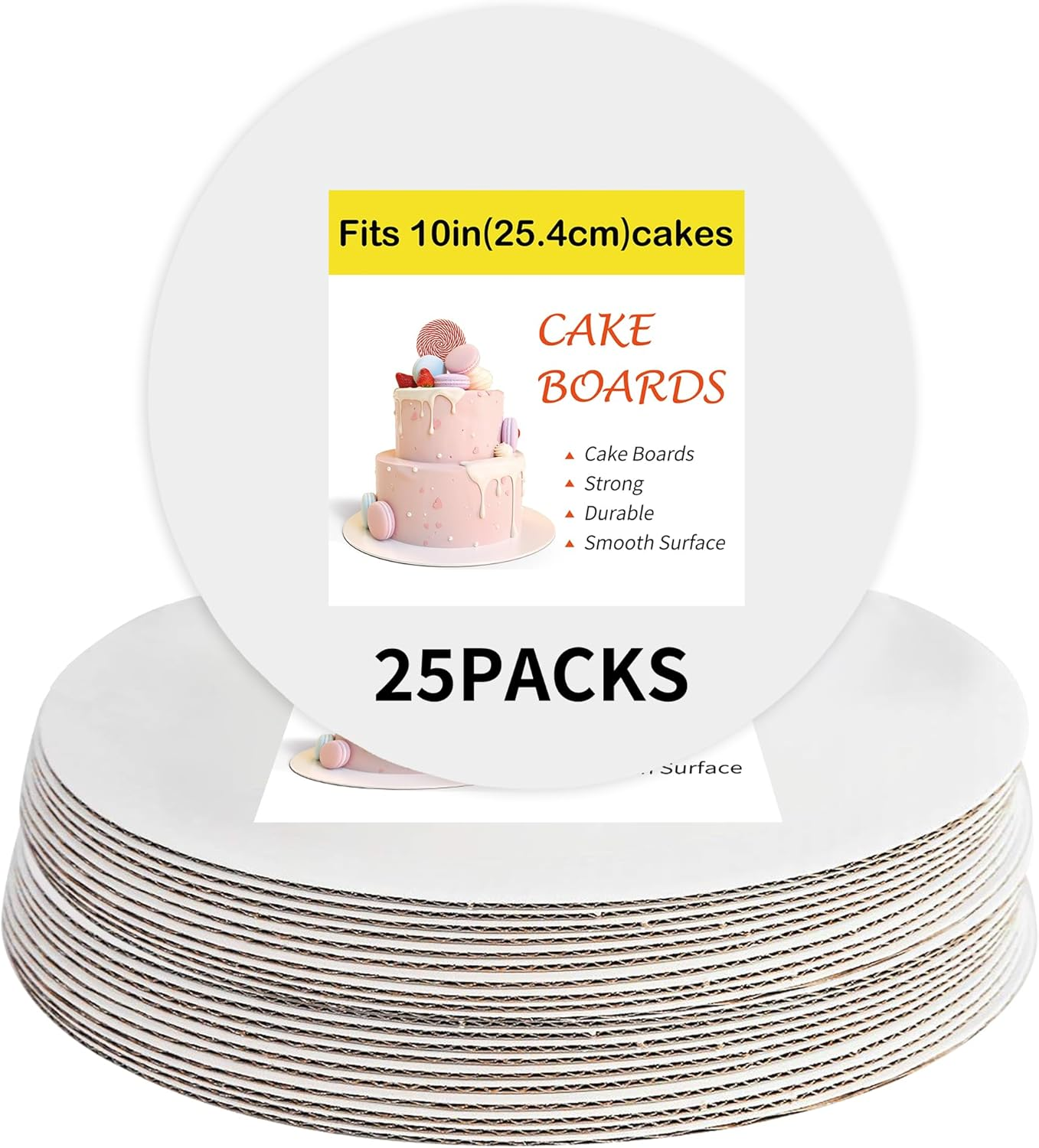 25 Packs White Cake Boards,Cake Boards 10 inch Round,Food-graded Corrugated Card