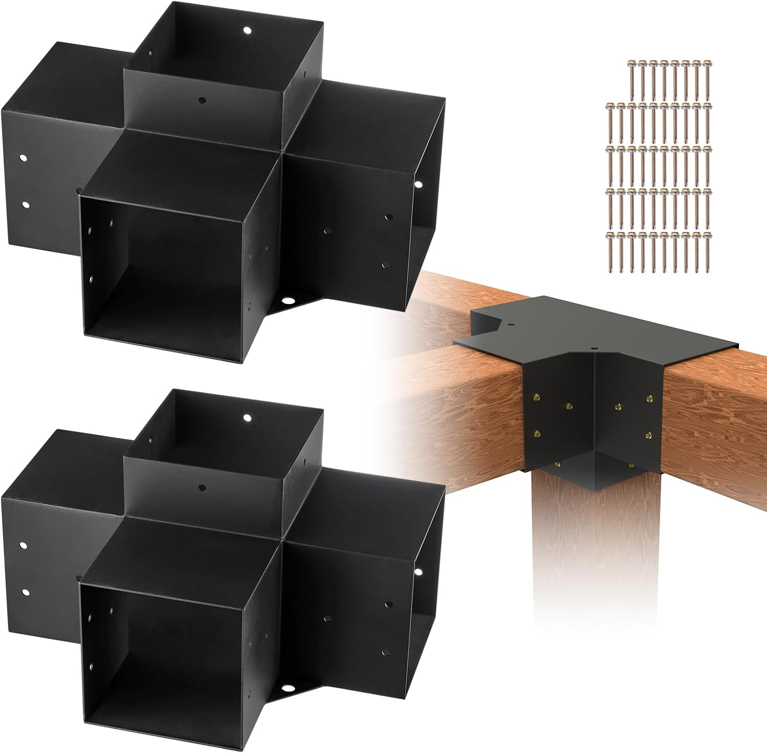 VEVOR Pergola Bracket Kit 4''x4'', 2pcs 4-Way Heavy Duty Corner Bracket Woodw... - Picture 5 of 5