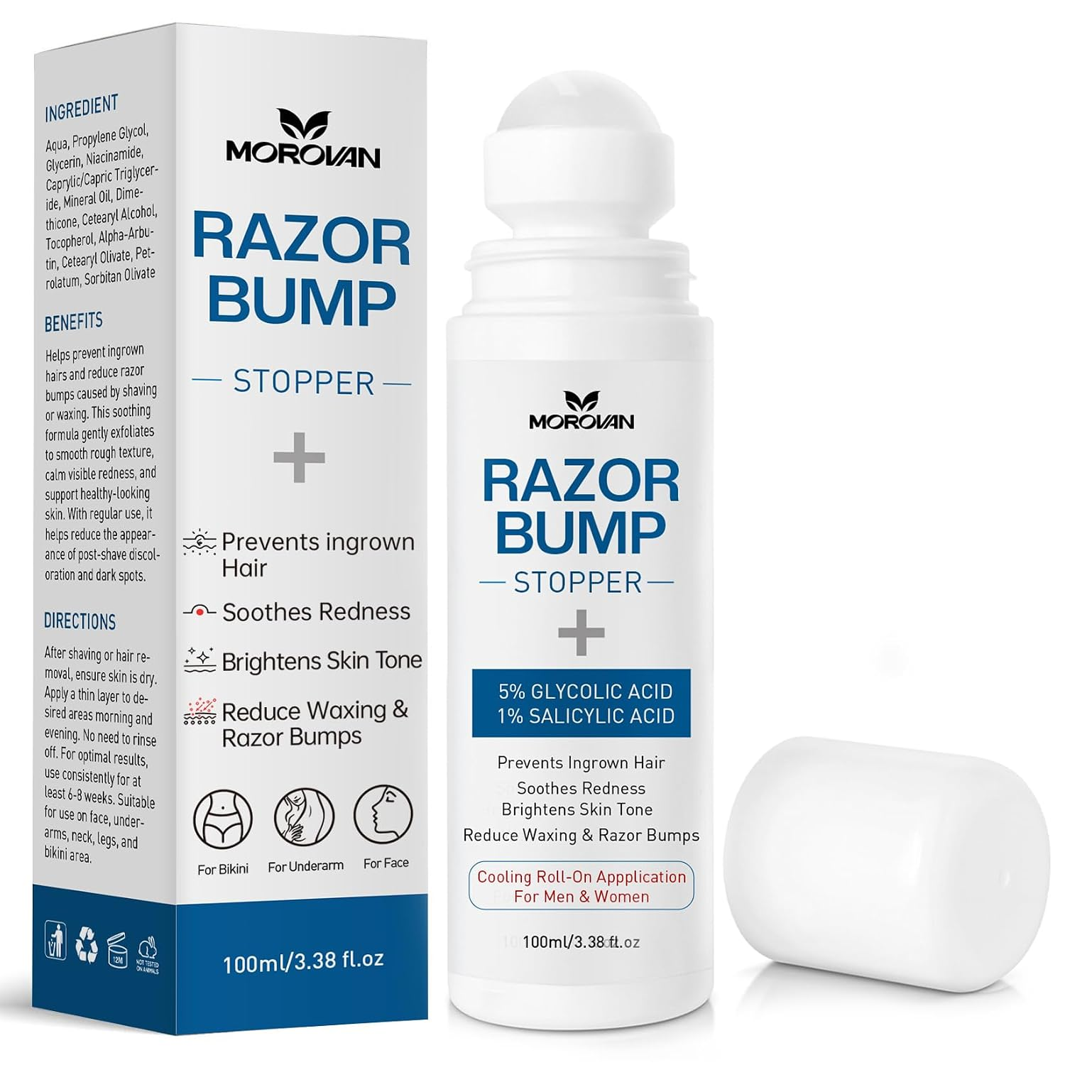 Razor Bumps Ingrown Hair Treatment: 3.38Fl.Oz Smoothing Solution for Body, Beard & Bikini Area Post Waxing after Shaving Serum for Ingrown Hair & Razor Burn - Women & Men