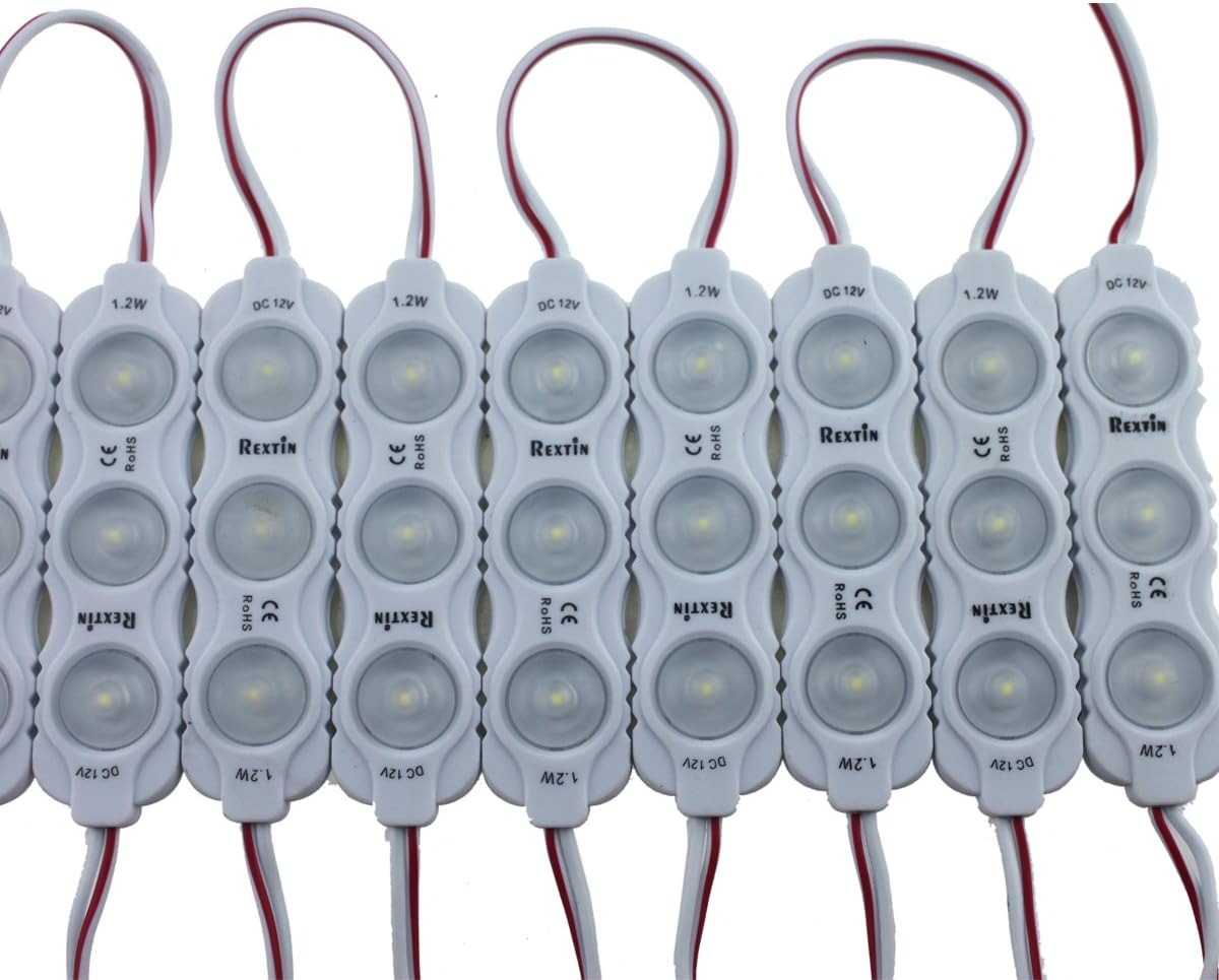 Rextin Super Bright 200Pcs New Model 2835 3 LED Module 120-150LM per Module Waterproof Decorative Light for Letter Sign Advertising Signs with Tape Adhesive Backside (White)
