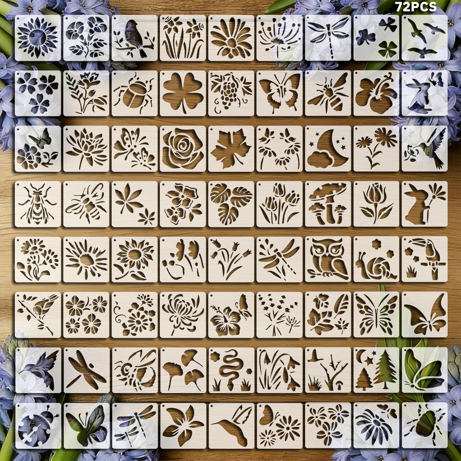 72 Pcs Butterfly Flower Stencils Painting Set Reusable Botanical Leaf Dragonfly