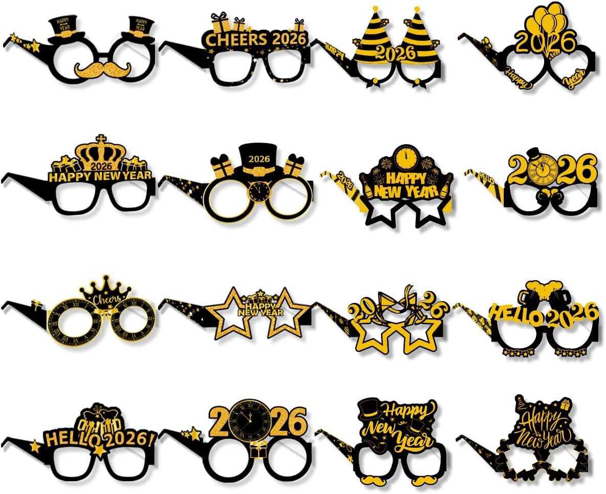 16 Pcs Happy New Year Eyeglasses 2026 New Year’S Party Glasses Photo Prop for New Year’S Eve Party Supplies Decoration