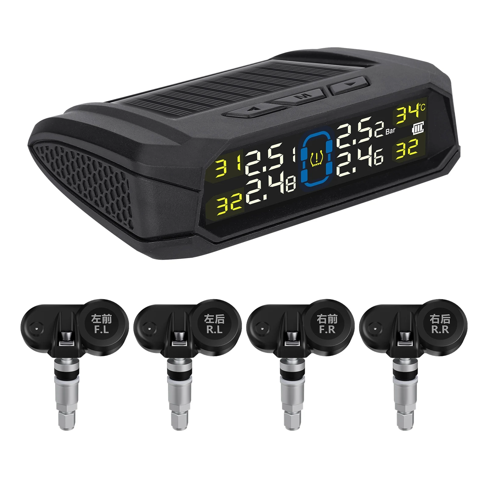 Tire Pressure Monitoring System, Wireless Solar Tire Pressure Monitor System with LCD Display, 6 Alarm Modes & 4 Internal Sensor