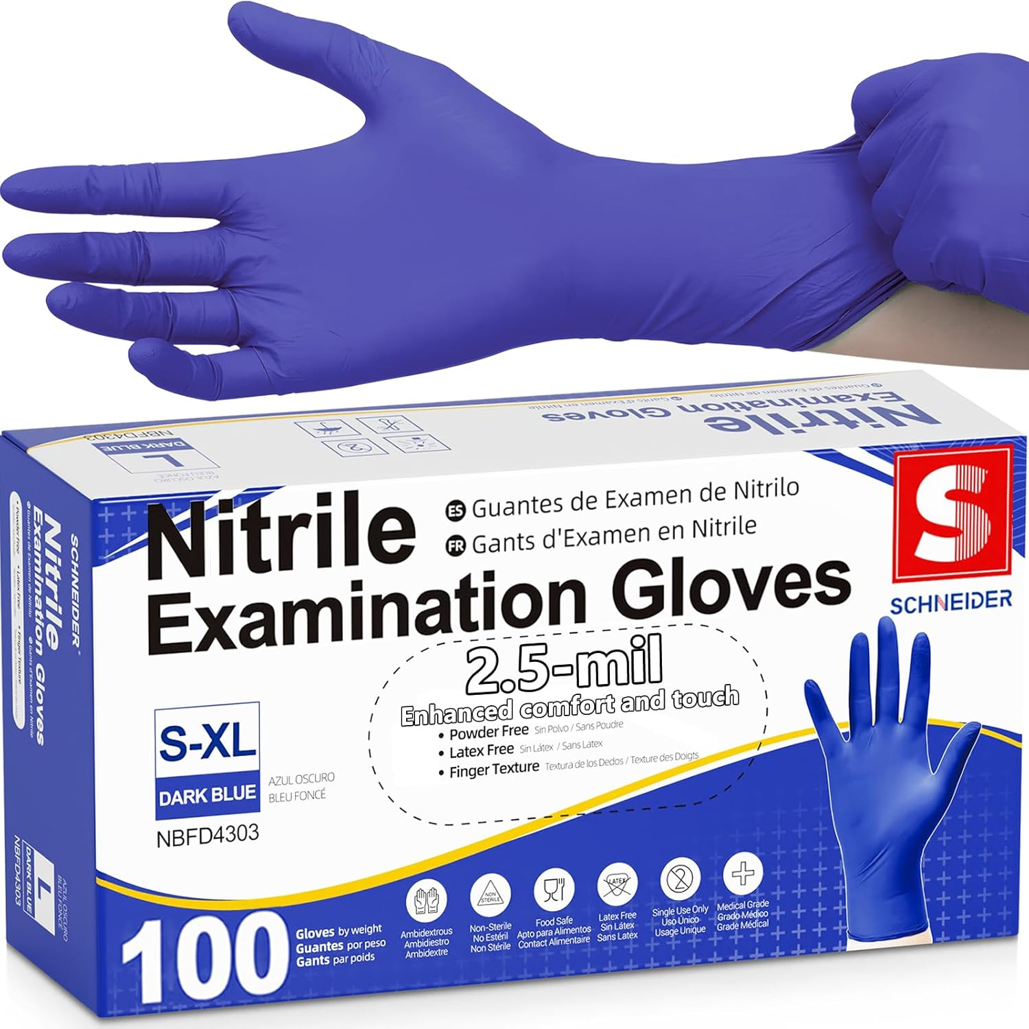 Nitrile Exam Gloves, Dark Blue, Disposable Gloves, Latex-Free, Powder-Free, Food Safe For, Cooking, Household Use