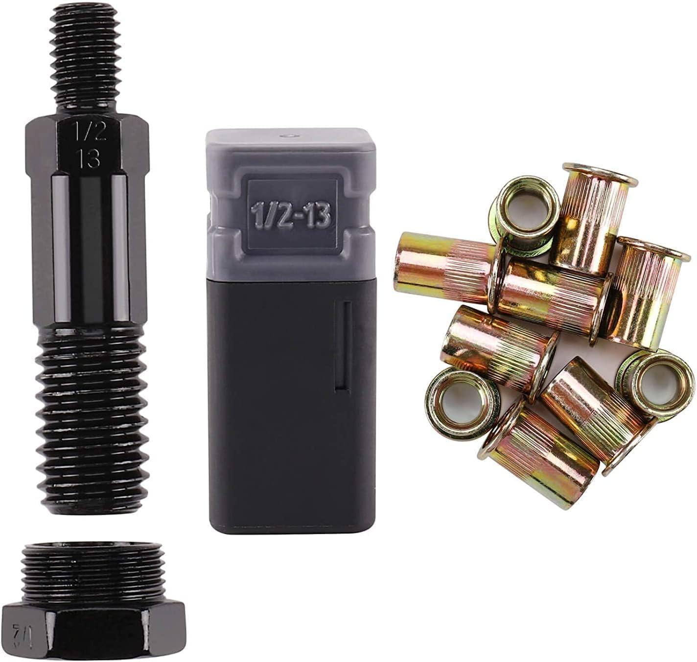 Rivet Nut Tool Mandrel 1/2-13 and 10 PCS Rivet Nuts, Rivet Tool Set Spare Part, Nutsert Tool Accessories Set Compatible with Rzx/Astro Riveters