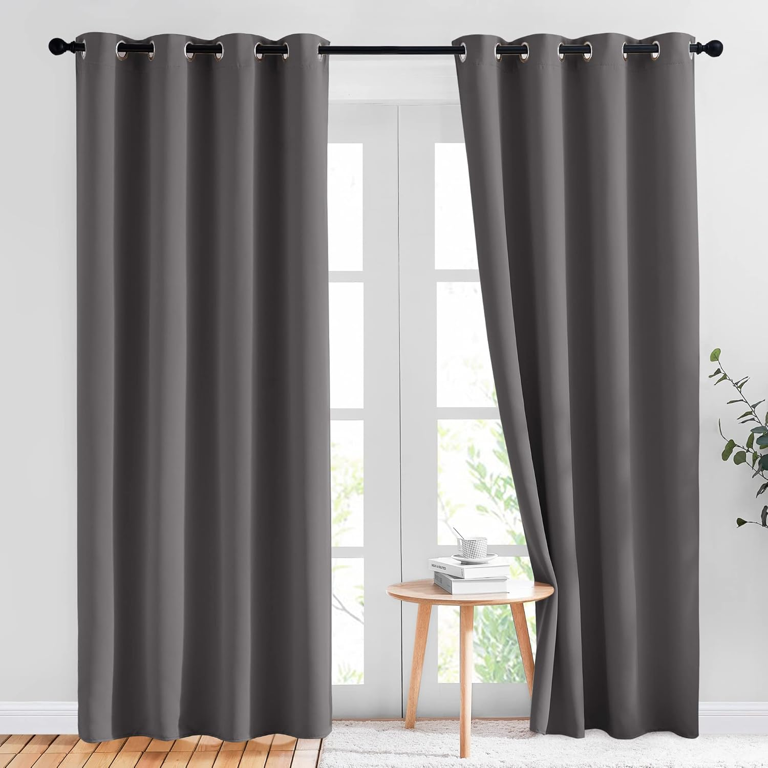 Gray Blackout Curtains for Bedroom 84 Inches Long - Thermal Drapes Grommet Room Darkening Curtains Noise Reducing Window Treatments for Living Room (2 Panels, W52 X L84, Grey)