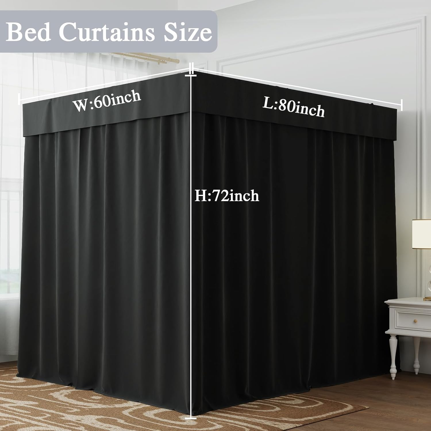Hvqic Black Canopy Bed Curtains - 4 Corner Post Bed Curtains King Bed Curtain... - Picture 5 of 17