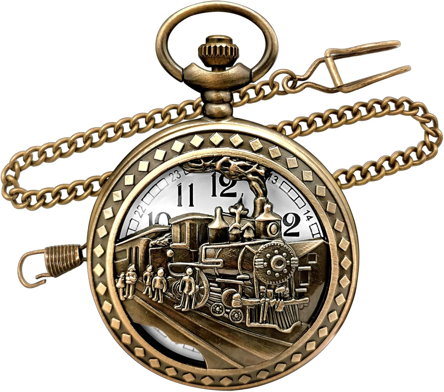 Vintage Bronze Steam Train Mens Quartz Gift Pocket Watch with