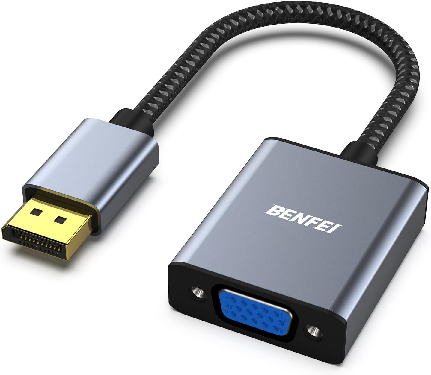DisplayPort to VGA Adapter, DisplayPort Input to VGA Output Adapter Compatible for Lenovo Dell HP and Other Brand[Gold-Plated Connectors, Aluminium Shell&Nylon Cable]