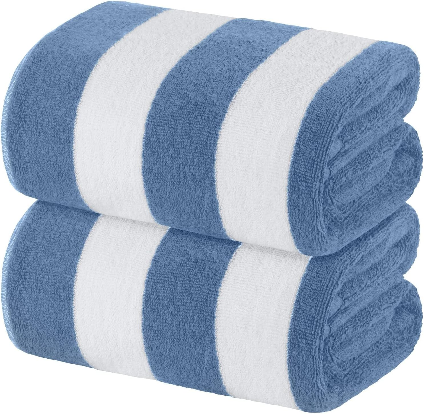 Beach Towels Oversized Cabana Stripe Cotton Bath Towel Large - Luxury Plush Thick Hotel Swim Pool Towels for Adults Super Absorbent Quick Dry - 35X70 Light Blue [2 Pack]