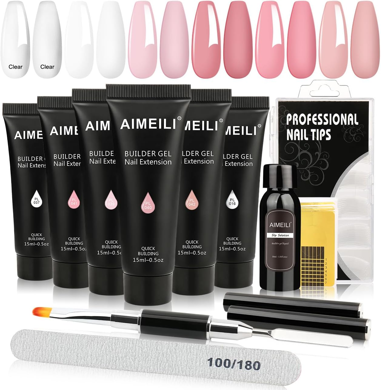Kit Ricostruzione Unghie Gel, Clear Nudo Pink Acrigel per Unghie Bianco Passione Unghie Kit Rosa Builder Nail Gel Extension Set Trasparente Acrilico per Unghie Kit 13, 6X15ML
