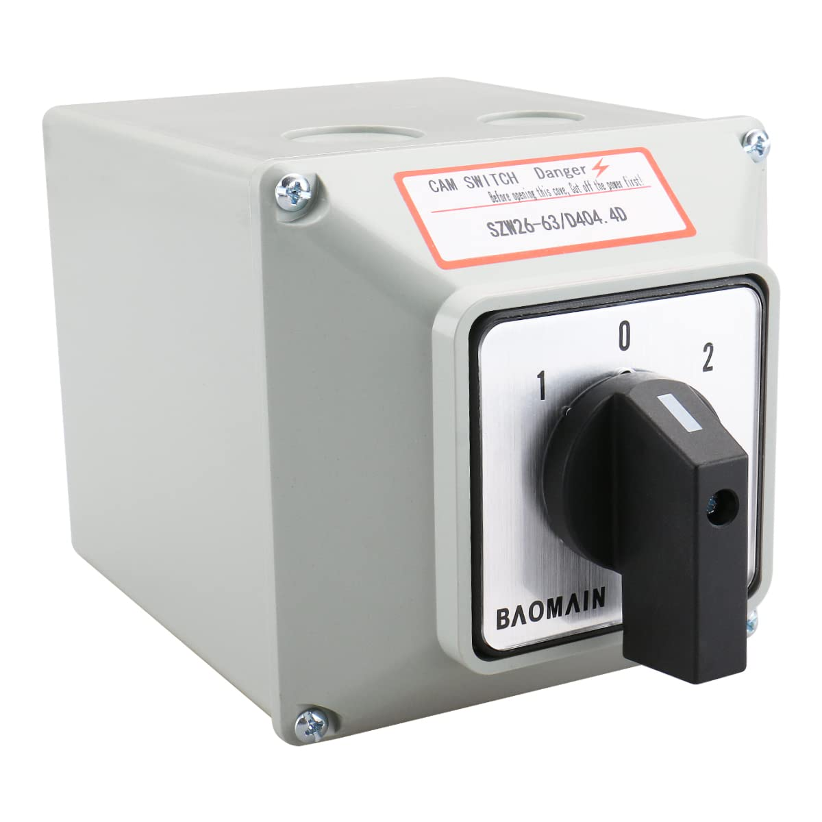 63A Rotary Cam Changeover Switch with Enclosure, 3 Position (1-0-2) Master Selector Switch, 660V 3-Pole 4NO+4NC, SZW26-63/D404.4D