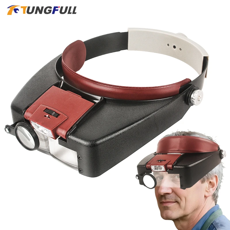 New 10X Headband Magnifier Glasses Helmet Style Loupe Lens LED Lights Loupe Microscope For Repairing Watch Jewelry Reading