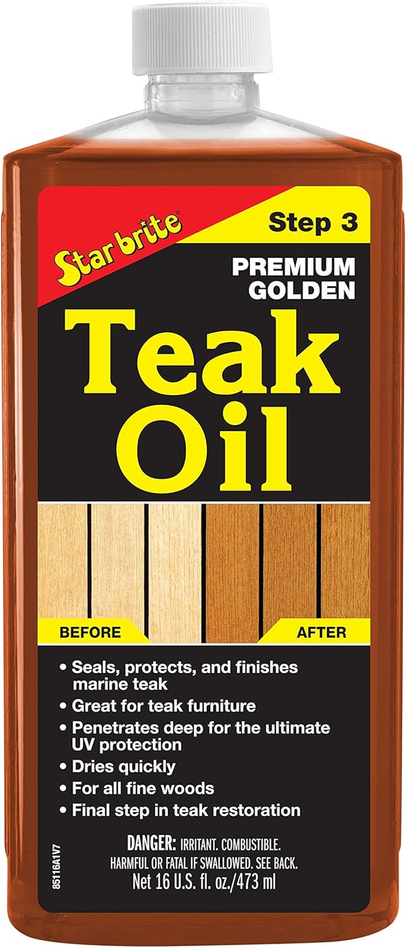 Premium Golden Teak Oil 16 Oz- Sealer, Preserver, & Finish for Outdoor Teak & Other Fine Woods (085116PW)