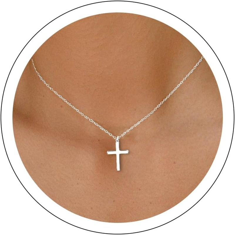 Cross Necklace for Women - 925 Sterling Silver Pendant Necklace, Dainty Simple Cross Jewelry, Trendy Silver Necklace for Women, Minimalist Faith Jewelry Gift